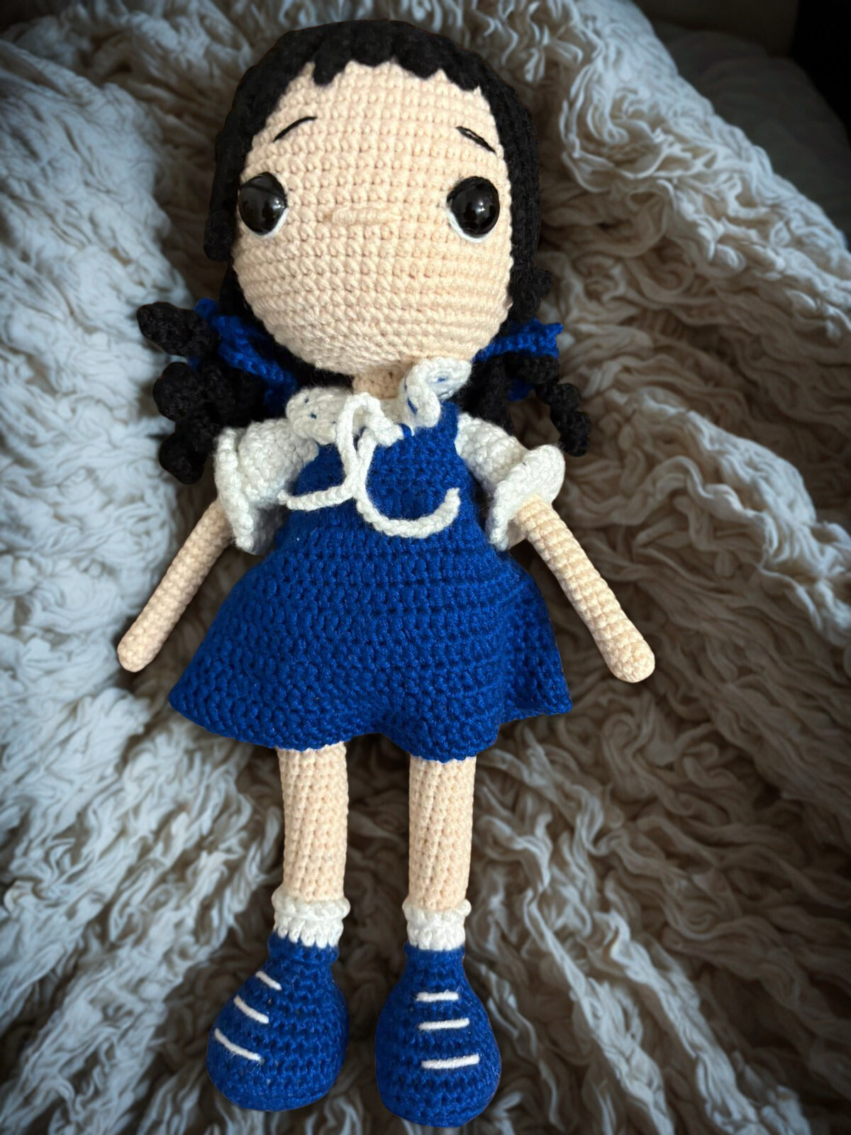 Amigurumi tığ işi bebek kız çocuğu, el yapımı örgü oyuncak Mavi uyku arkadaşı