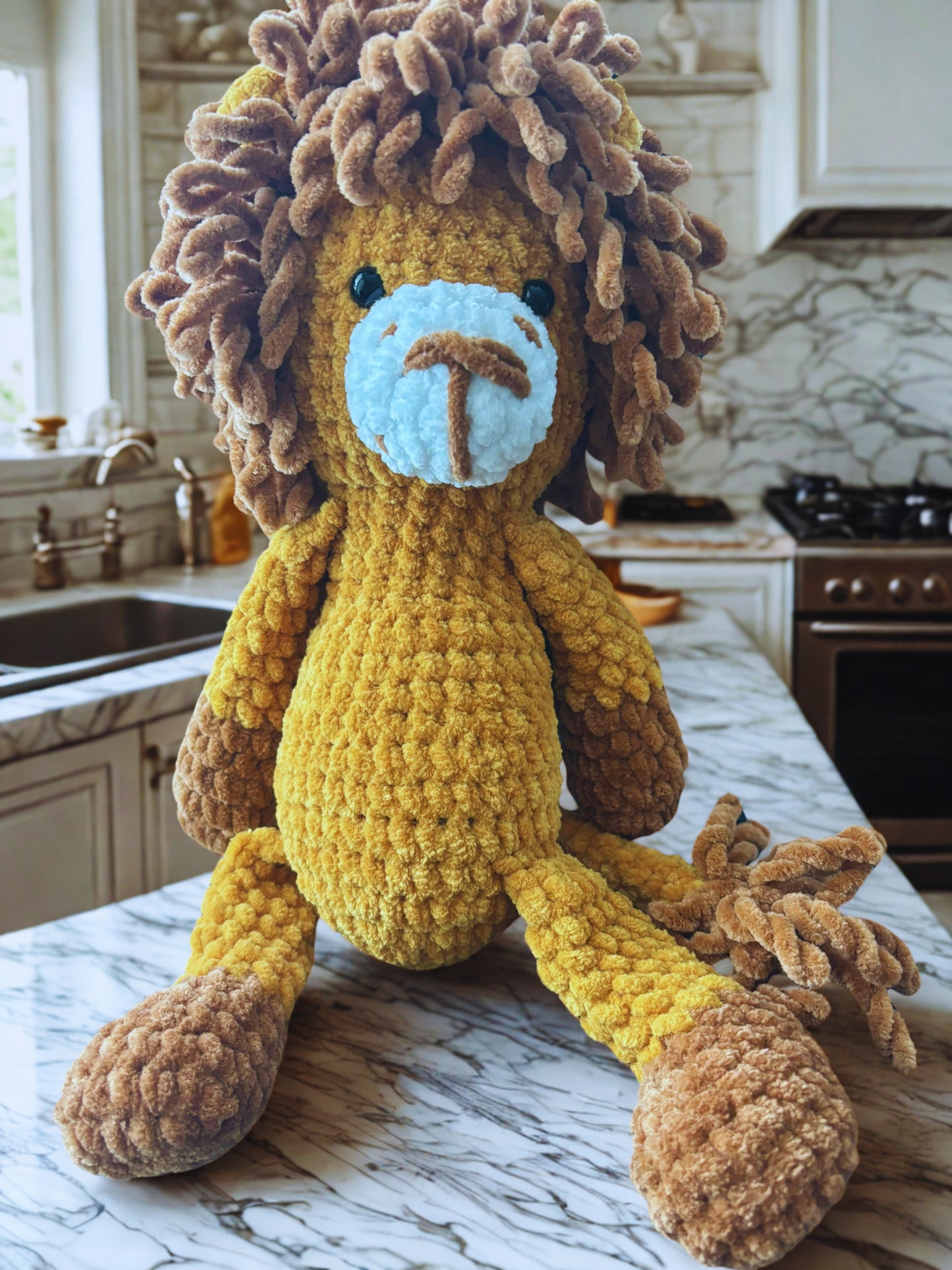 Amigurumi tığ işi aslan, el yapımı örgü oyuncak uyku arkadaşı