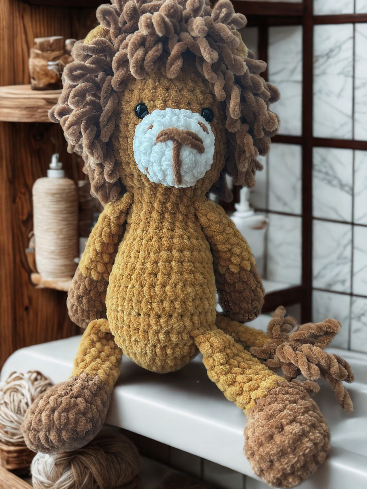 Amigurumi tığ işi aslan, el yapımı örgü oyuncak uyku arkadaşı