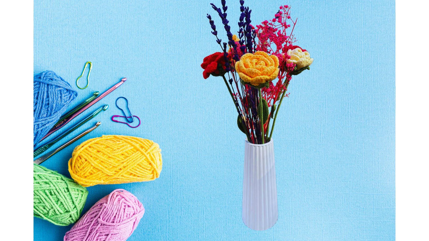 Amigurumi tığ işi güller, el yapımı hediye 5 adet örgü  gül ve cipsolar