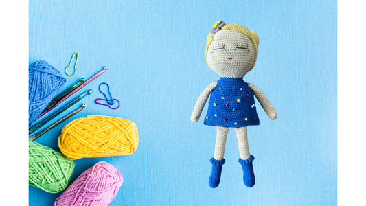 Amigurumi tığ işi bebek kız çocuğu, el yapımı örgü oyuncak mavi uyku arkadaşı